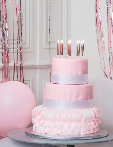 10 bougies avec bobèches rose gold pailletées 6 cm d'anniversaire