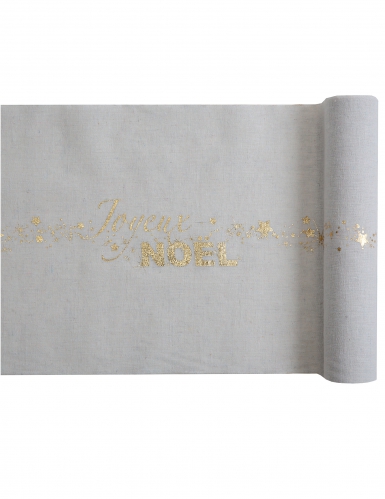 Chemin de table en coton joyeux Noël blanc crème et étoiles 3 m