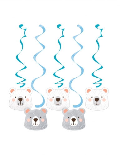 5 suspensions en carton petit ours spirales baby shower