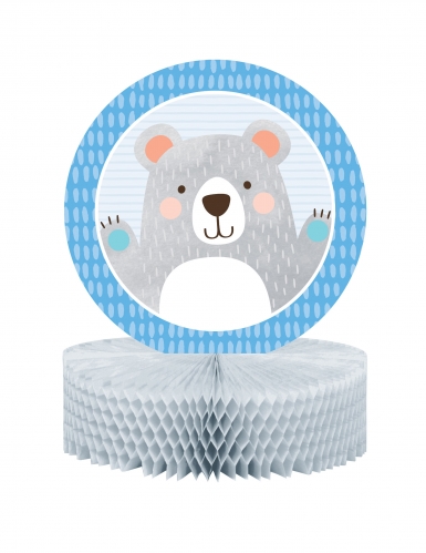 Centre de table en papier alvéolé petit ours gris 30,5 x 22,8 cm pour baby shower