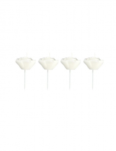 4 bougies en forme de roses blanches 13 cm sur pic
