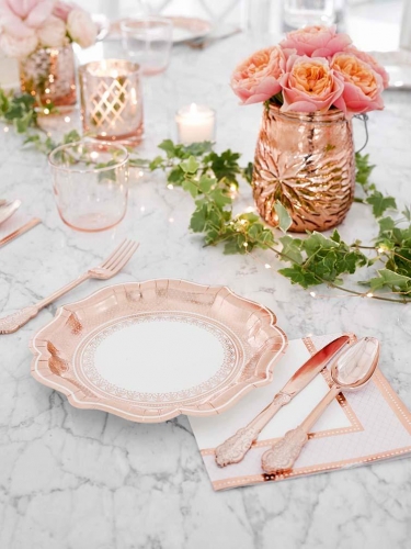 16 serviettes en papier porcelaine rose gold 33 x 33 cm aux motifs baroques