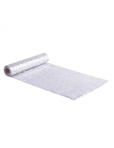 Chemin de table à sequins pailleté argenté 28 cm x 3 m ajustable