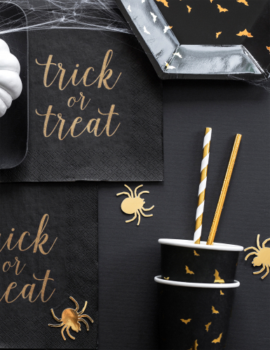 6 gobelets en carton chauve-souris noirs et dorés 220 ml pour Halloween