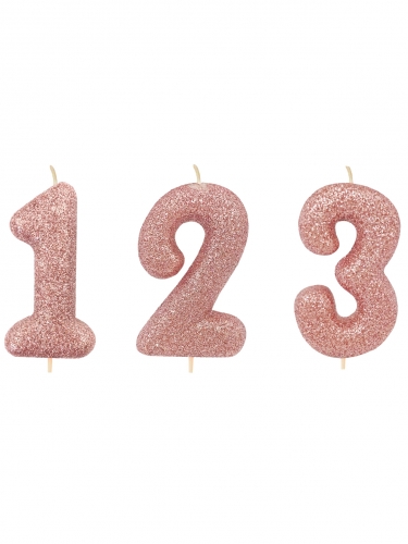 Bougie sur pique chiffre rose gold pailletée 7 cm pour gâteau