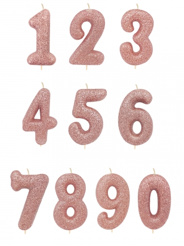 Bougie sur pique chiffre rose gold pailletée 7 cm pour gâteau