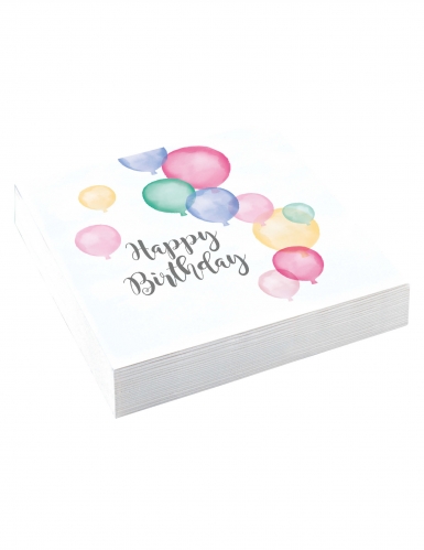 20 serviettes en papier happy birthday ballons pastel 33 x 33 cm pour anniversaire