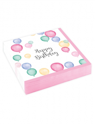 20 petites serviettes en papier happy birthday ballons pastel 25 x 25 cm pour fête
