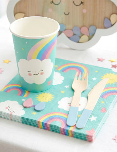 8 gobelets en carton petit nuage 250 ml arc-en-ciel