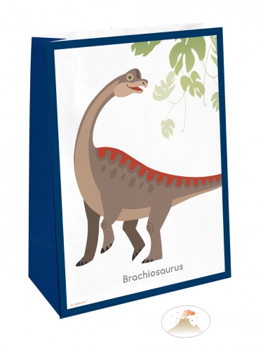 4 sacs cadeaux grands dinosaures avec stickers en papier bleu