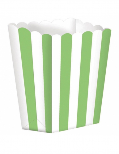 5 boîtes à popcorn rayures vertes et blanches 9,5 x 13,5 cm pour fête