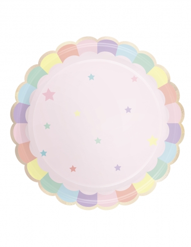 8 assiettes festonnées en carton rose pastel 23 cm étoiles arc-en-ciel
