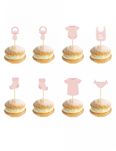 8 Pics en bois bébé rose 10 cm pour baby shower