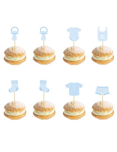 8 pics en bois bébé bleu 10 cm pour baby shower