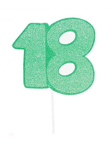 Maxi pic en carton nombre 18 vert pailleté 31 cm pour gâteau