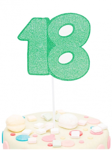 Maxi pic en carton nombre 18 vert pailleté 31 cm pour gâteau