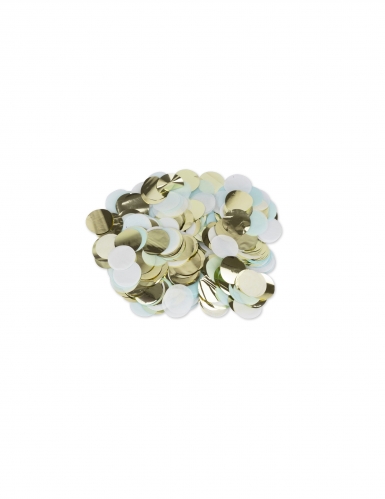 Confettis papier ciel, blanc et dorés 3 cm pour table