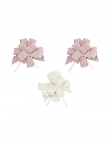 3 Noeuds à tirer velours rose et blanc 9 cm pour baptême