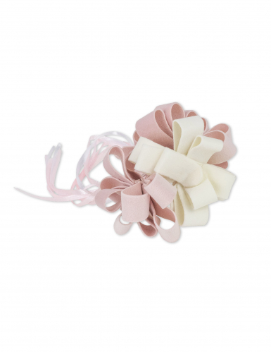 3 Noeuds à tirer velours rose et blanc 9 cm pour baptême
