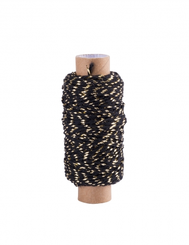 Bobine baker twine cordelette noir et or 4 mm x 50 m pour fêtes
