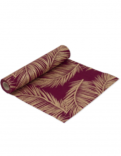 Chemin de table lin marsala fougères cuivrées chic et pailleté 28 cm x 5 m