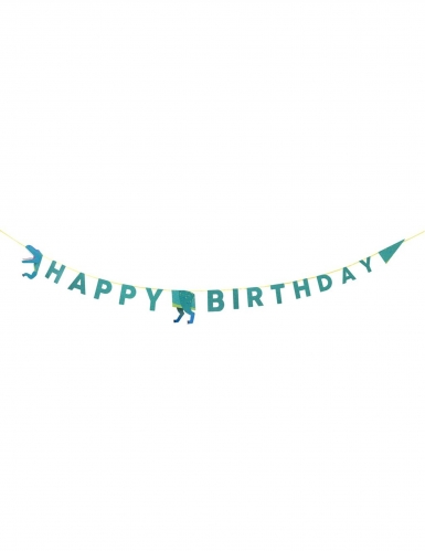 Guirlande en carton happy birthday dinosaure 3,5 m bleu-vert