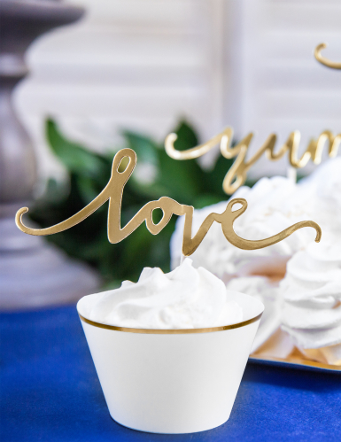 6 habillages à cupcakes en papier blancs et dorés pour mariage