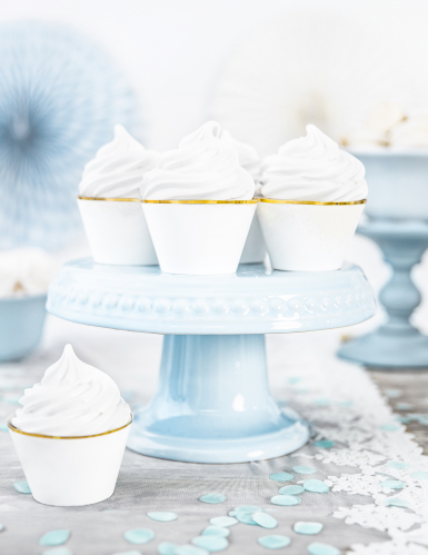 6 habillages à cupcakes en papier blancs et dorés pour mariage