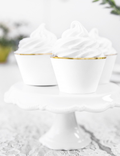 6 habillages à cupcakes en papier blancs et dorés pour mariage