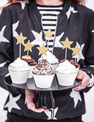 6 habillages à cupcakes en papier blancs et dorés pour mariage