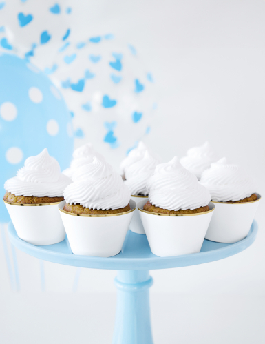 6 habillages à cupcakes en papier blancs et dorés pour mariage