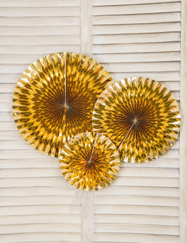 3 rosaces en papier dorées 40, 32 et 23 cm pour décoration chic