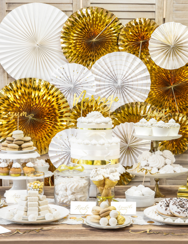 3 rosaces en papier dorées 40, 32 et 23 cm pour décoration chic