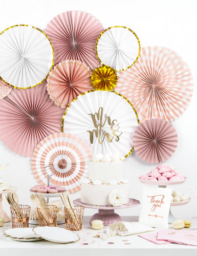 3 rosaces en papier blanches et dorées 40, 32 et 23 cm pour décoration