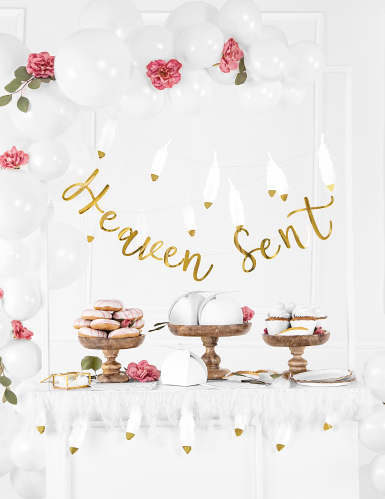 Guirlande de plumes blanches et dorées 13,5 cm x 1,6 m déco mariage