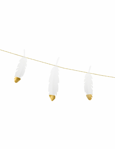 Guirlande de plumes blanches et dorées 13,5 cm x 1,6 m déco mariage