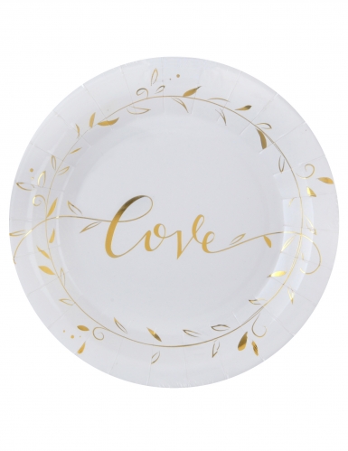 10 assiettes en carton just married métallisées 23 cm blanches