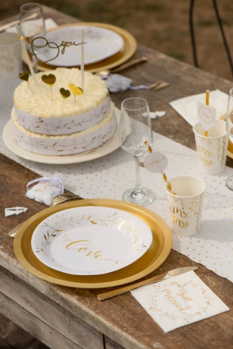 10 assiettes en carton just married métallisées 23 cm blanches