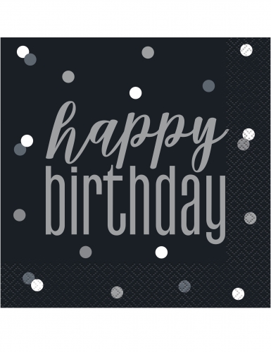 16 serviettes en papier happy birthday noires et grises 33 x 33 cm pour anniversaire