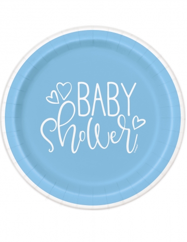 8 assiettes en carton baby shower bleues et blanches 23 cm pour table