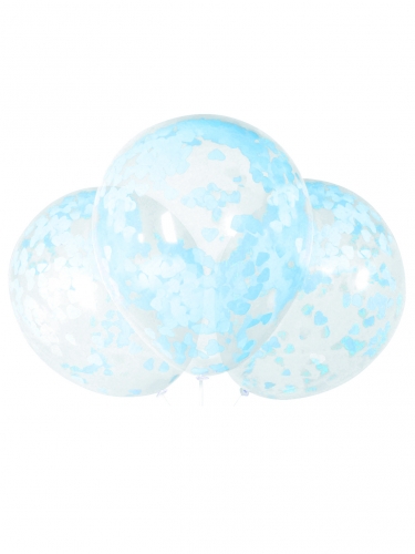 5 ballons en latex transparents confettis cœurs bleus 40 cm décoration baby shower