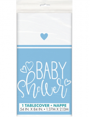 Nappe en plastique baby shower bleue et blanche 137 x 213 cm