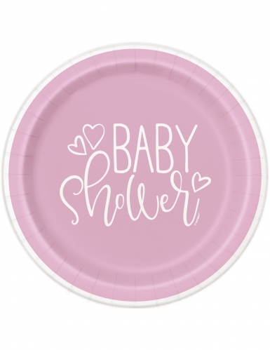 8 assiettes en carton baby shower roses et blanches 23 cm pour fille
