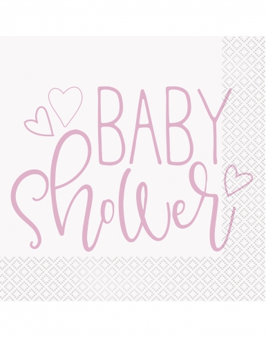 16 serviettes en papier baby shower roses et blanches 33 x 33 cm fille