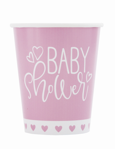 8 gobelets en carton baby shower roses et blancs 266 ml à motifs cœurs