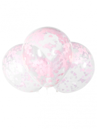 5 ballons en latex transparents confettis cœurs roses 40 cm pour fête