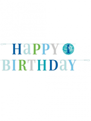 Guirlande en carton happy 1st birthday bleue 1,8 m décoration garçon