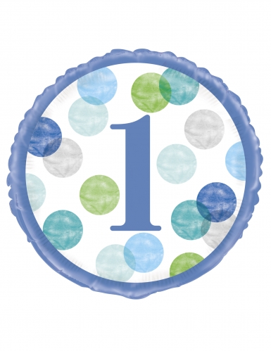 Ballon aluminium 1er anniversaire blanc et bleu 45 cm à pois pastel