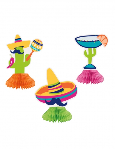 3 centres de table en carton boho fiesta cactus et sombreros
