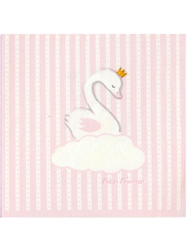 20 serviettes en papier cygne rose petite princesse 33 x 33 cm